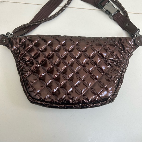 MZ Wallace Quilted Patent Bordeaux lacquer Crosby Crossbody Belt Bag - Picture 3 of 5